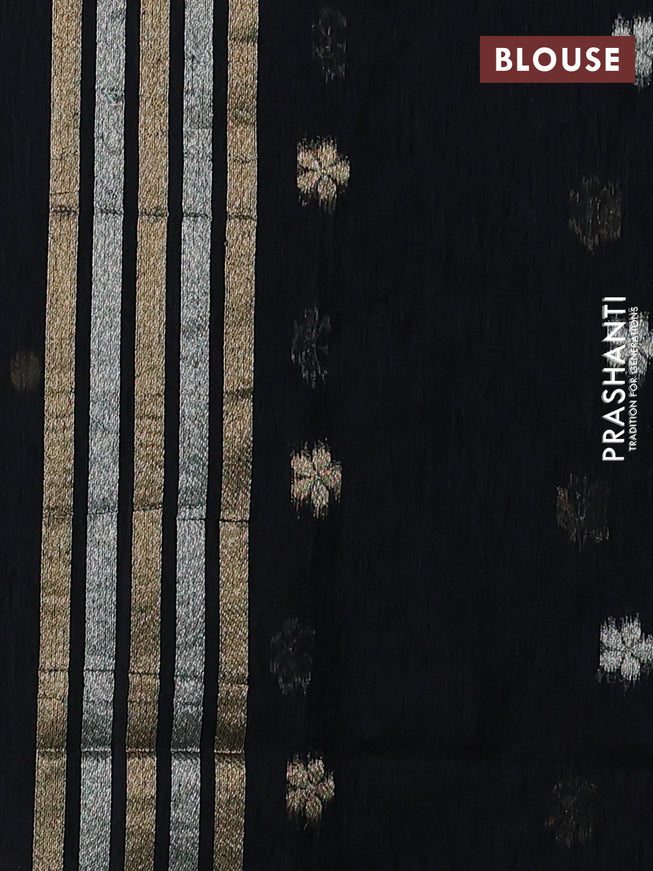 Jute linen saree black with zari woven buttas and floral zari woven border