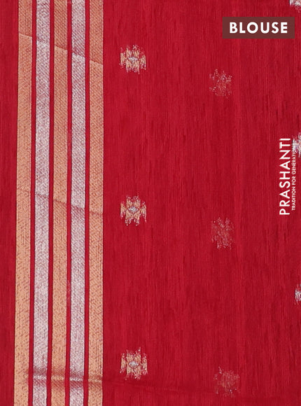 Jute linen saree red with zari woven buttas and leaf zari woven border