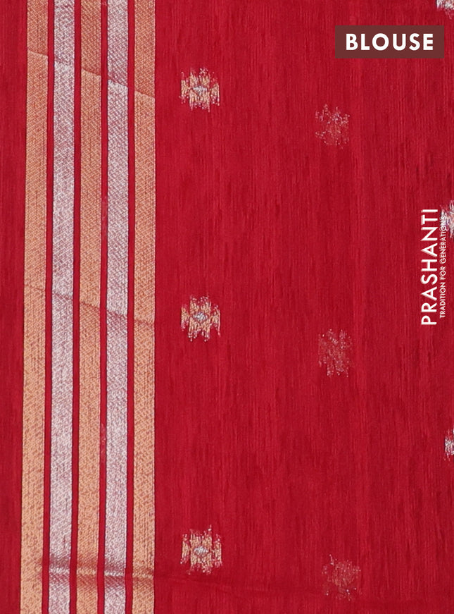 Jute linen saree red with zari woven buttas and leaf zari woven border