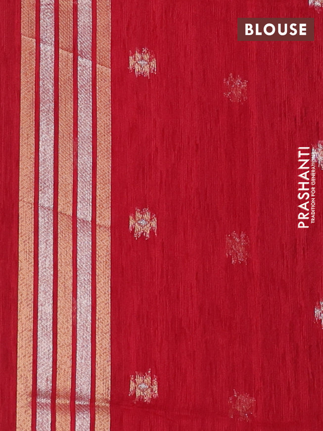 Jute linen saree red with zari woven buttas and leaf zari woven border