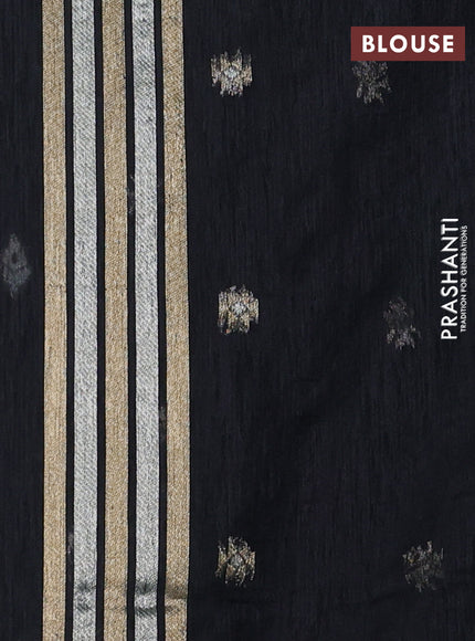 Jute linen saree black with zari woven buttas and leaf zari woven border