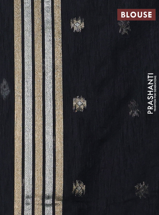 Jute linen saree black with zari woven buttas and leaf zari woven border
