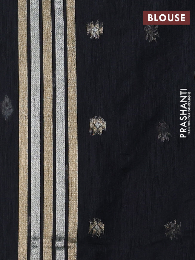 Jute linen saree black with zari woven buttas and leaf zari woven border