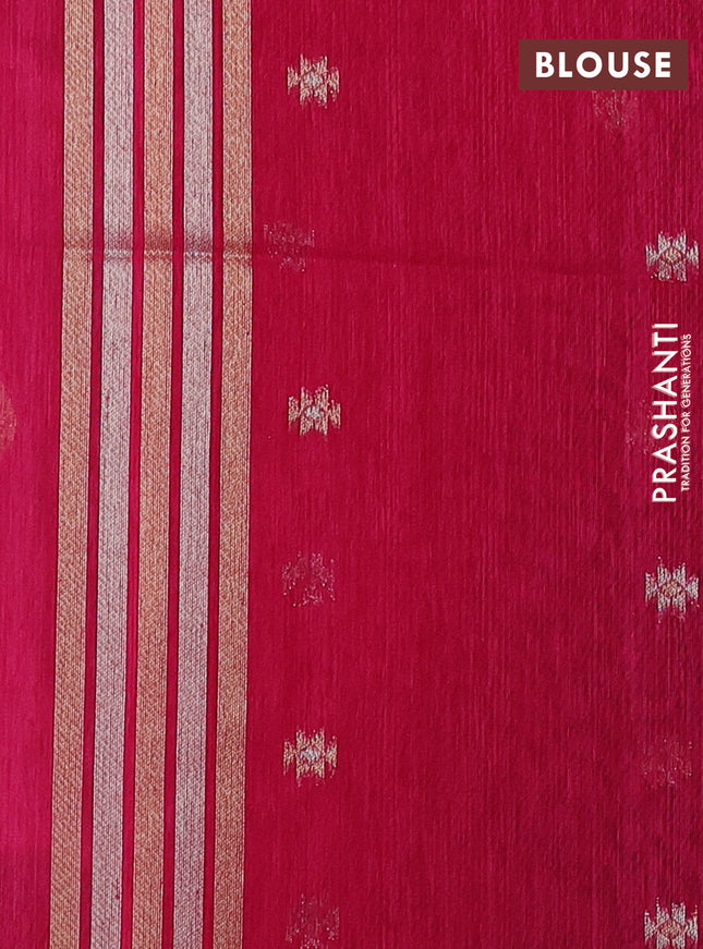 Jute linen saree pink with zari woven buttas and leaf zari woven border