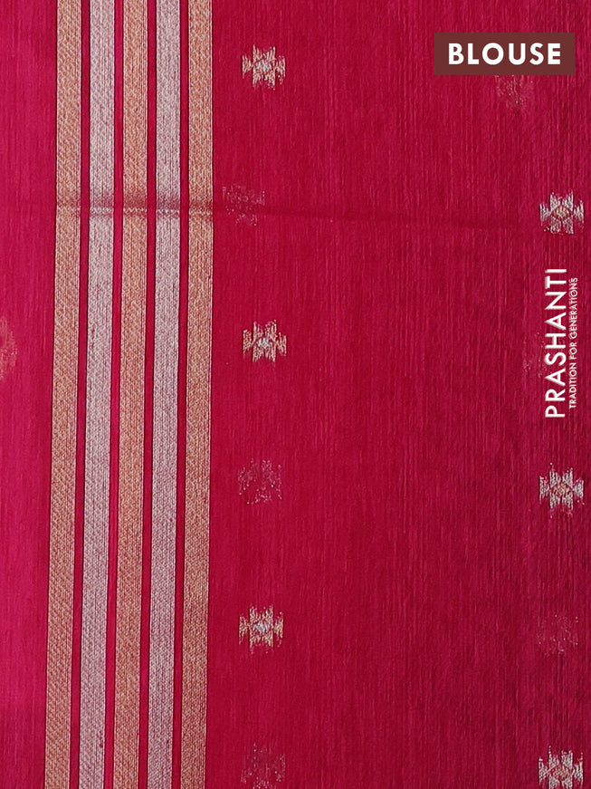 Jute linen saree pink with zari woven buttas and leaf zari woven border