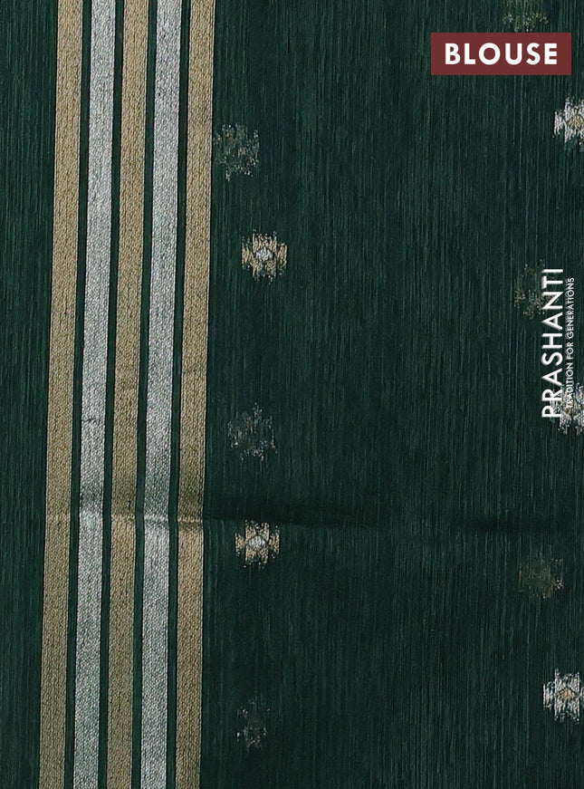 Jute linen saree green with zari woven buttas and leaf zari woven border