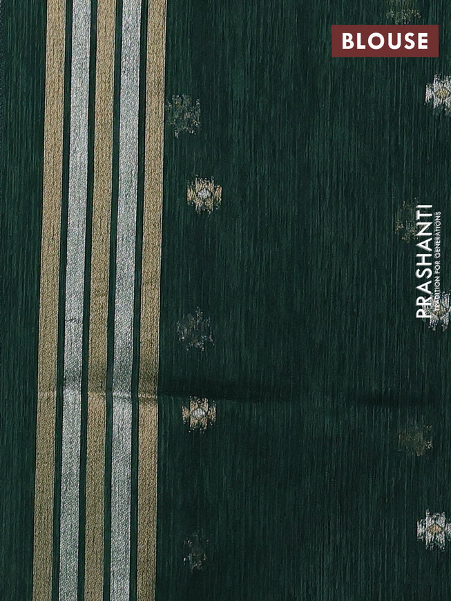 Jute linen saree green with zari woven buttas and leaf zari woven border