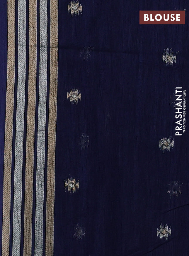 Jute linen saree navy blue with zari woven buttas and leaf zari woven border