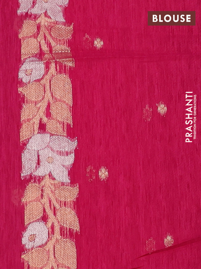 Jute linen saree pink with zari woven buttas and floral zari woven border