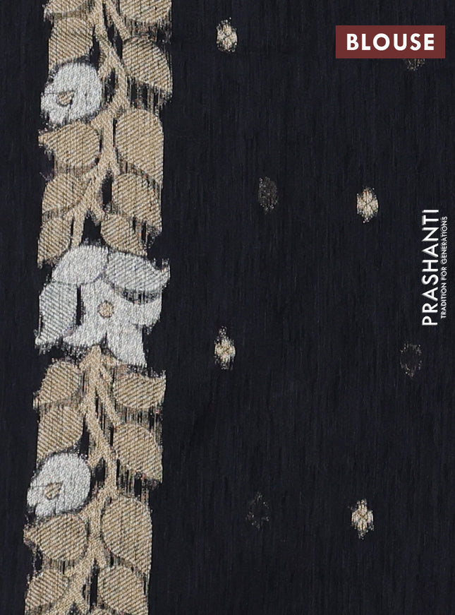 Jute linen saree black with zari woven buttas and floral zari woven border