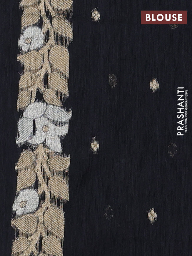 Jute linen saree black with zari woven buttas and floral zari woven border