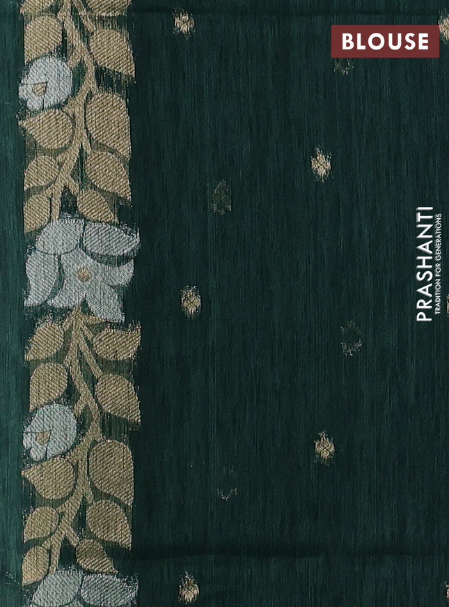 Jute linen saree green with zari woven buttas and floral zari woven border