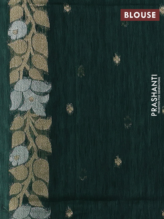 Jute linen saree green with zari woven buttas and floral zari woven border