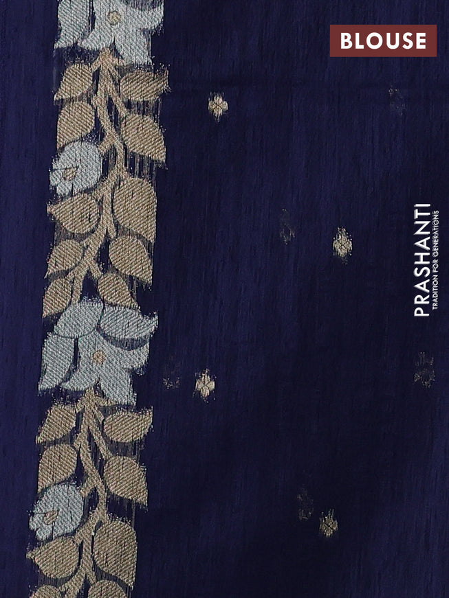 Jute linen saree navy blue with zari woven buttas and floral zari woven border
