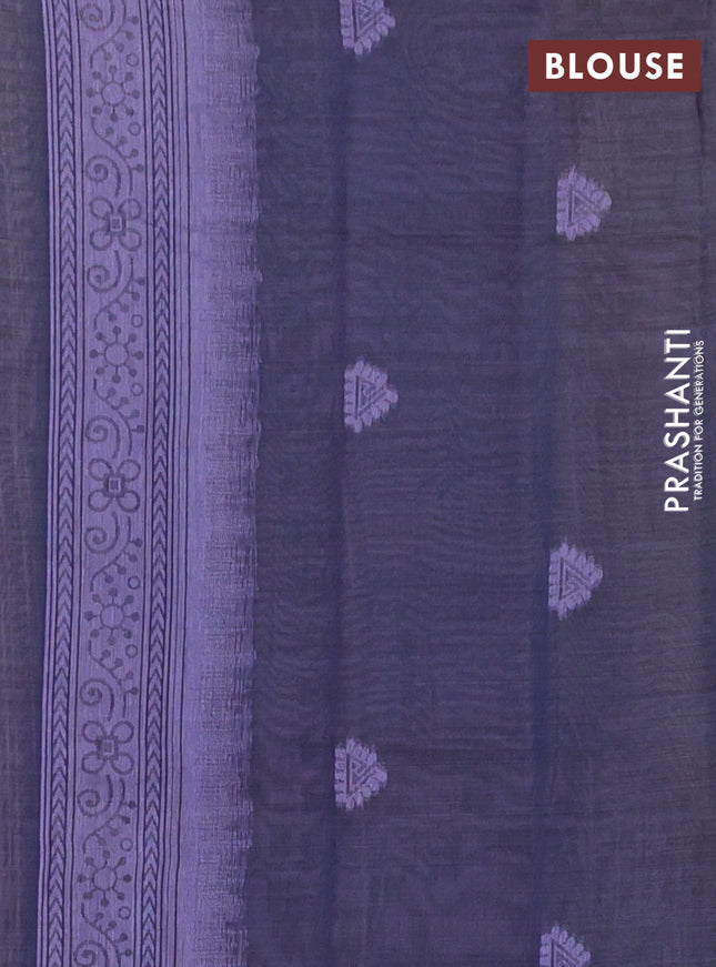 Semi jute silk saree lavender and blue with thread woven buttas and warli design weaving pallu