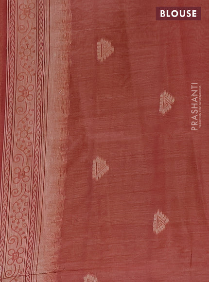 Semi jute silk saree beige and maroon shade with thread woven buttas and warli design weaving pallu