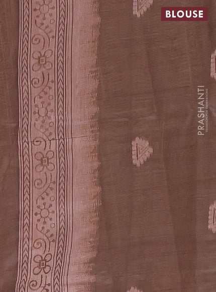 Semi jute silk saree pale orange and brown with thread woven buttas and warli design weaving pallu