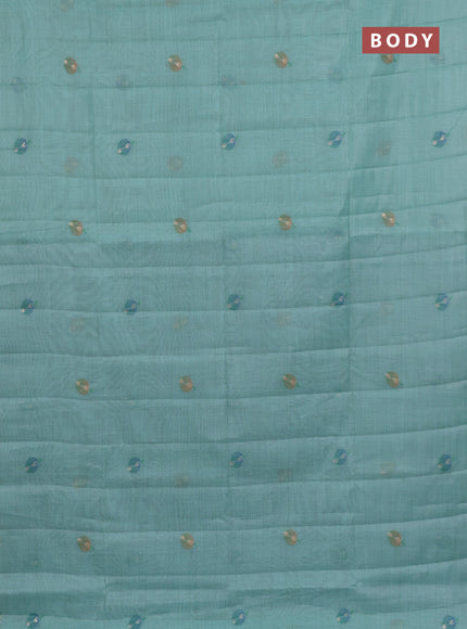 Semi jute silk saree teal blue shade and blue with thread & zari woven buttas and floral design weaving pallu