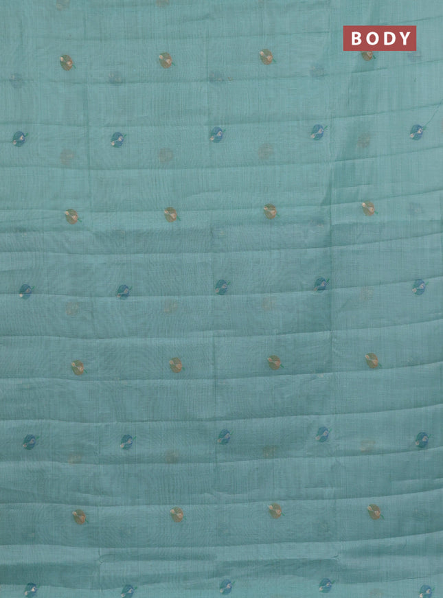 Semi jute silk saree teal blue shade and blue with thread & zari woven buttas and floral design weaving pallu