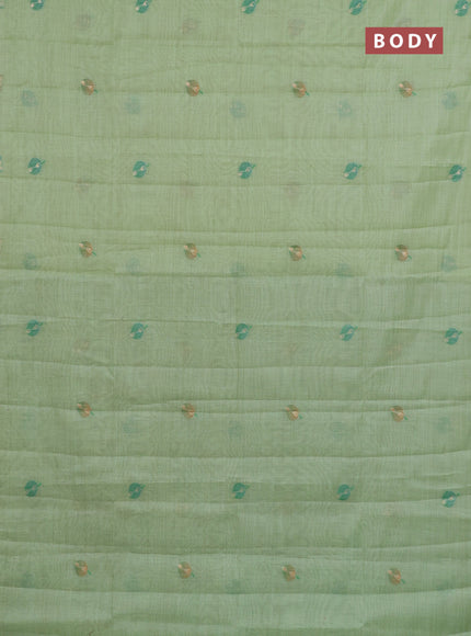 Semi jute silk saree pista green and teal green with thread & zari woven buttas and floral design weaving pallu