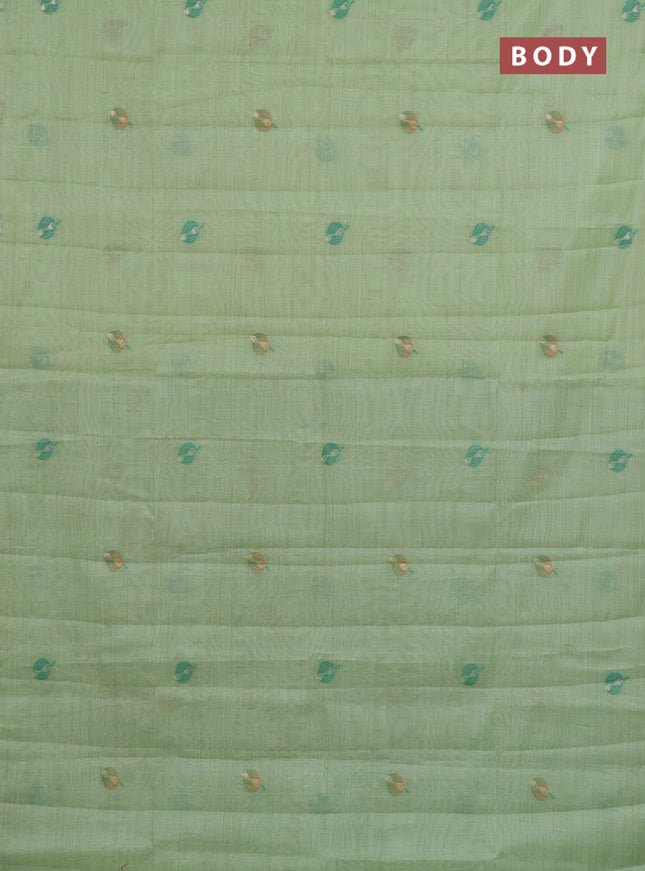 Semi jute silk saree pista green and teal green with thread & zari woven buttas and floral design weaving pallu