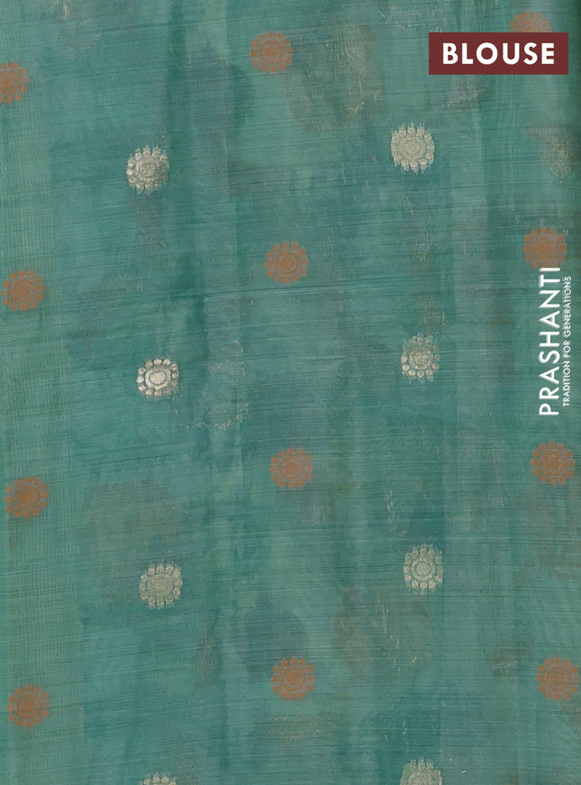 Semi jute silk saree pista green and teal green with thread & zari woven buttas and floral design weaving pallu