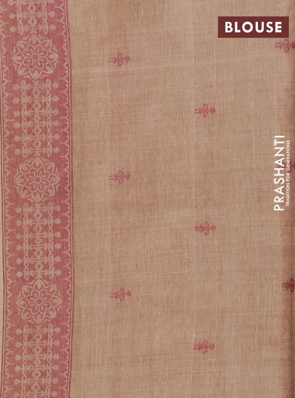 Semi jute silk saree sandal and maroon with thread woven warli buttas and warli design weaving pallu