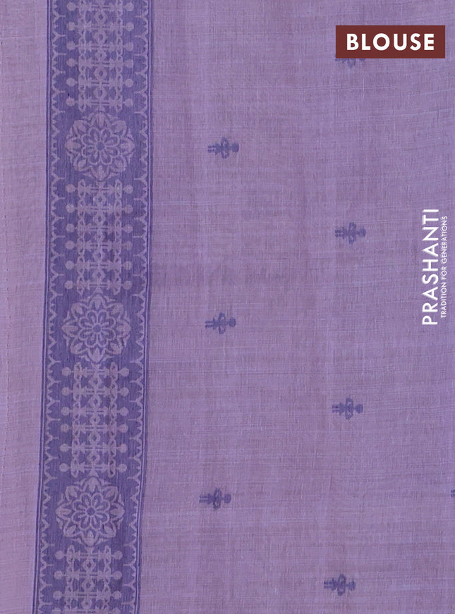 Semi jute silk saree lavender and blue with thread woven warli buttas and warli design weaving pallu