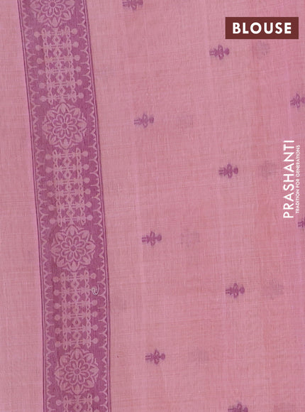 Semi jute silk saree peach pink and wine shade with thread woven warli buttas and warli design weaving pallu