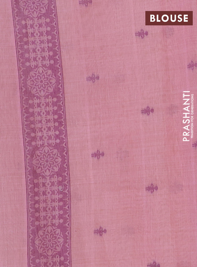Semi jute silk saree peach pink and wine shade with thread woven warli buttas and warli design weaving pallu