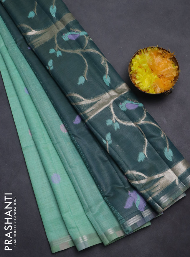 Semi jute silk saree teal green and peacock green with thread & zari woven buttas and thread woven pallu