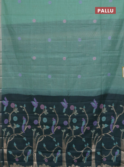 Semi jute silk saree teal green and peacock green with thread & zari woven buttas and thread woven pallu