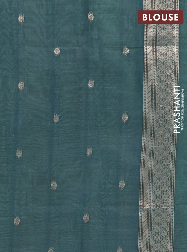 Semi jute silk saree teal green and peacock green with thread & zari woven buttas and thread woven pallu