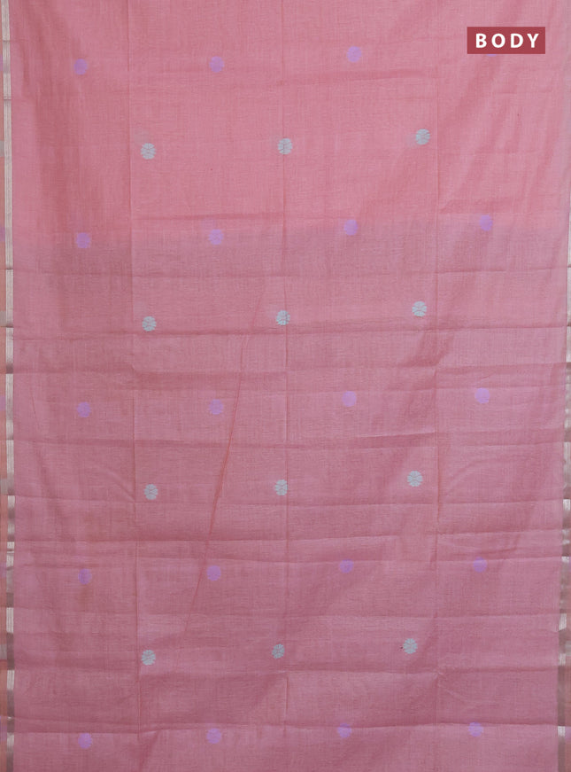 Semi jute silk saree peach shade and wine shade with thread & zari woven buttas and thread woven pallu