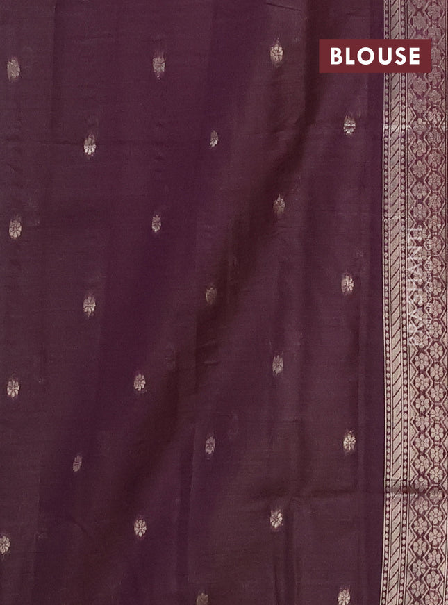 Semi jute silk saree peach shade and wine shade with thread & zari woven buttas and thread woven pallu