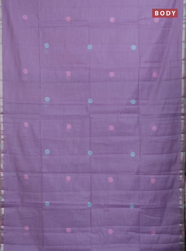 Semi jute silk saree lavender and navy blue with thread & zari woven buttas and thread woven pallu