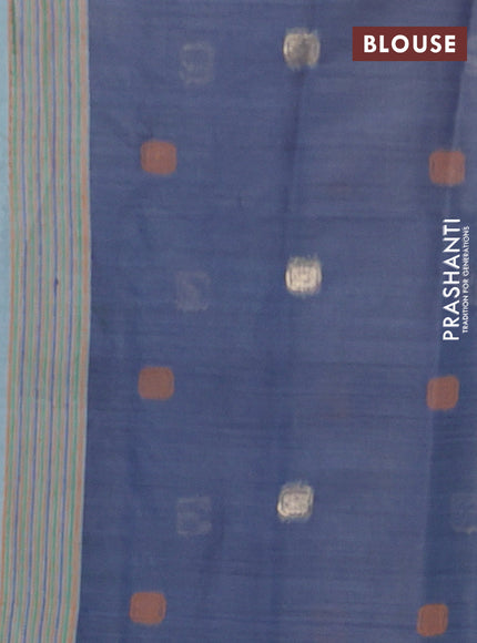 Semi jute silk saree pastel blue and blue with thread woven buttas and floral design weaving pallu