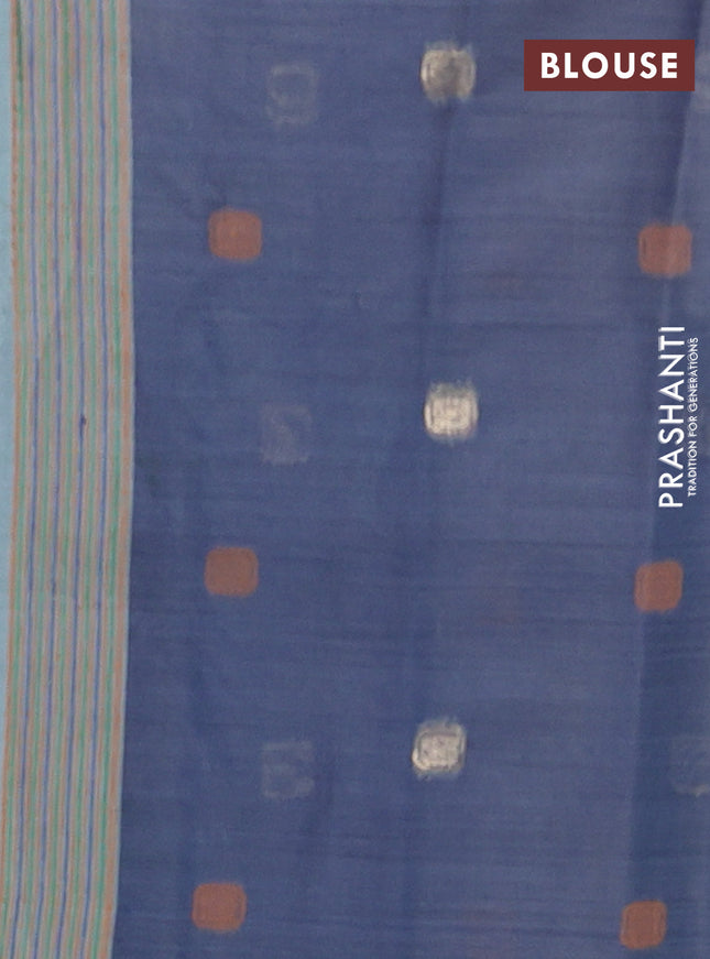 Semi jute silk saree pastel blue and blue with thread woven buttas and floral design weaving pallu