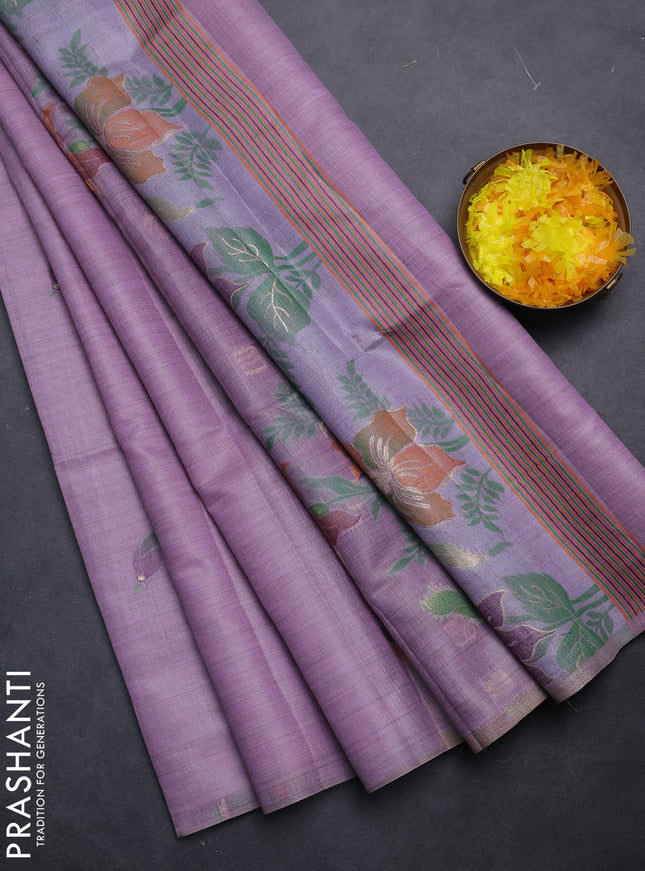 Semi jute silk saree lavender and wine shade with thread woven buttas and floral design weaving pallu