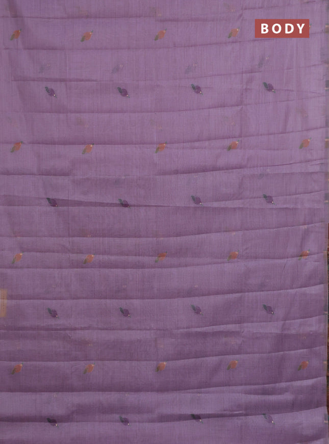 Semi jute silk saree lavender and wine shade with thread woven buttas and floral design weaving pallu