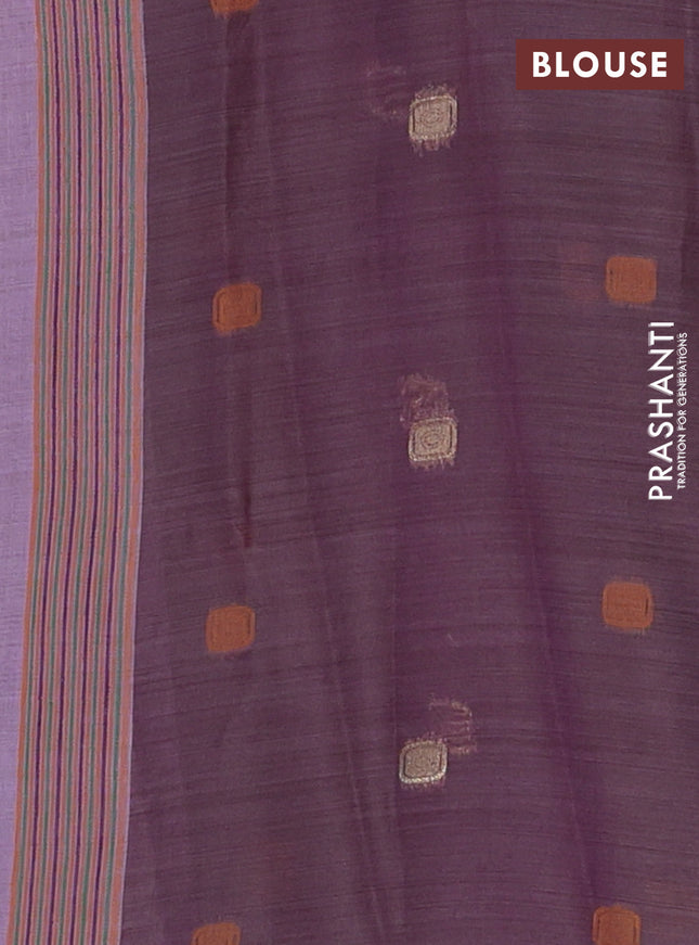 Semi jute silk saree lavender and wine shade with thread woven buttas and floral design weaving pallu