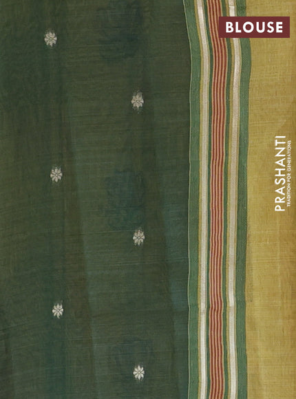 Semi jute silk saree yellow shade and green with thread woven floral buttas and floral design weaving pallu