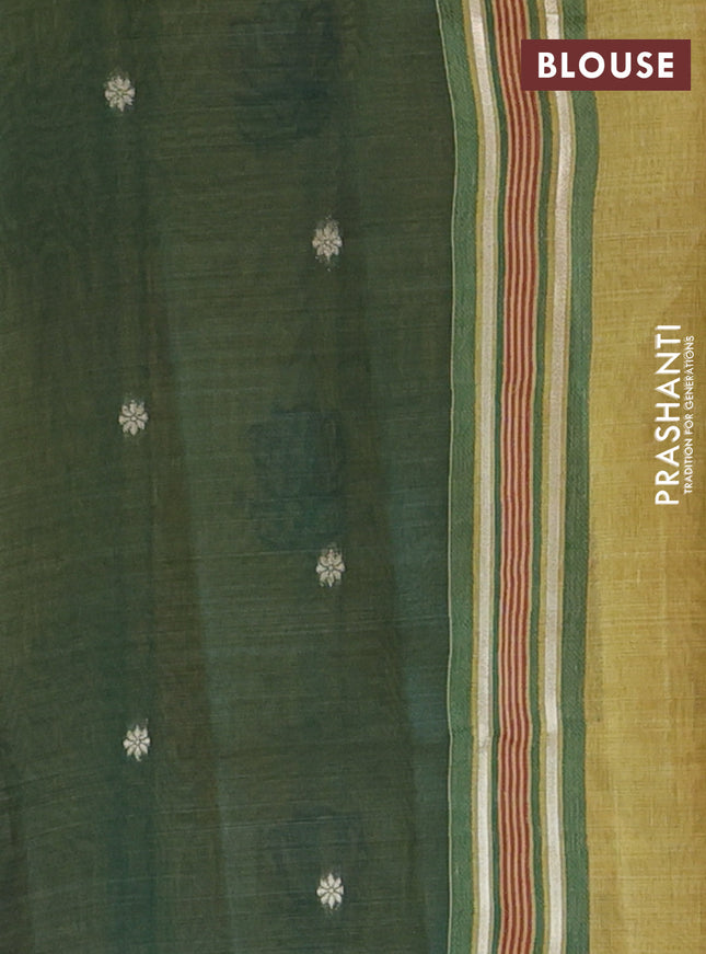 Semi jute silk saree yellow shade and green with thread woven floral buttas and floral design weaving pallu