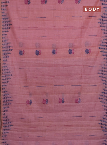 Semi jute silk saree pastel pink and wine shade with thread woven floral buttas and floral design weaving pallu