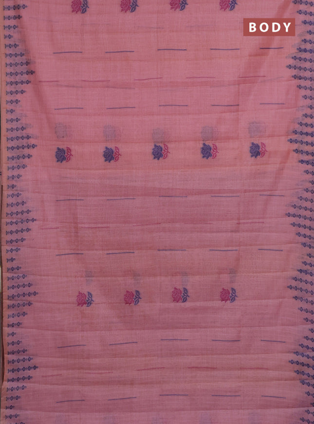 Semi jute silk saree pastel pink and wine shade with thread woven floral buttas and floral design weaving pallu