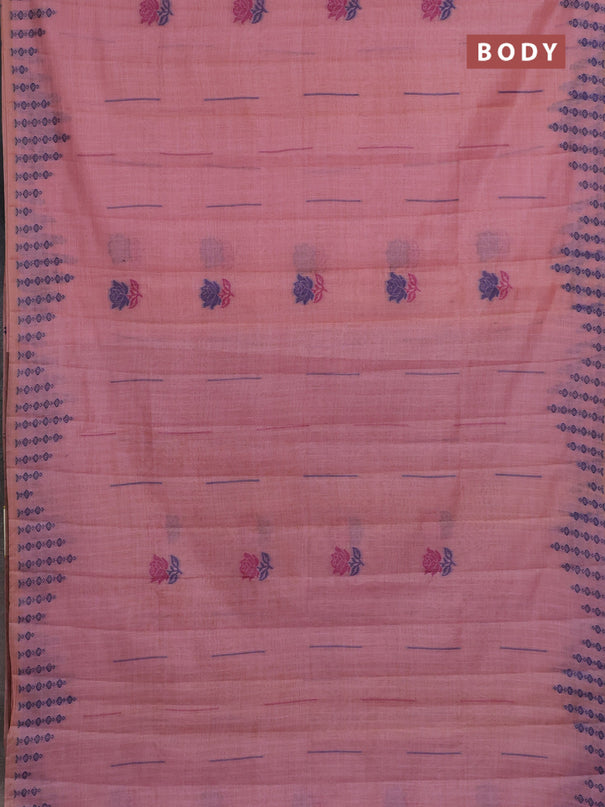Semi jute silk saree pastel pink and wine shade with thread woven floral buttas and floral design weaving pallu