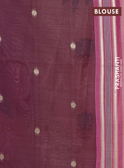 Semi jute silk saree pastel pink and wine shade with thread woven floral buttas and floral design weaving pallu