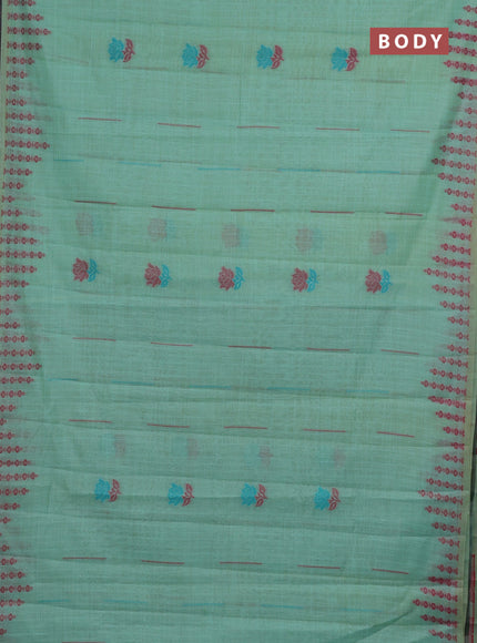 Semi jute silk saree teal green and green with thread woven floral buttas and floral design weaving pallu