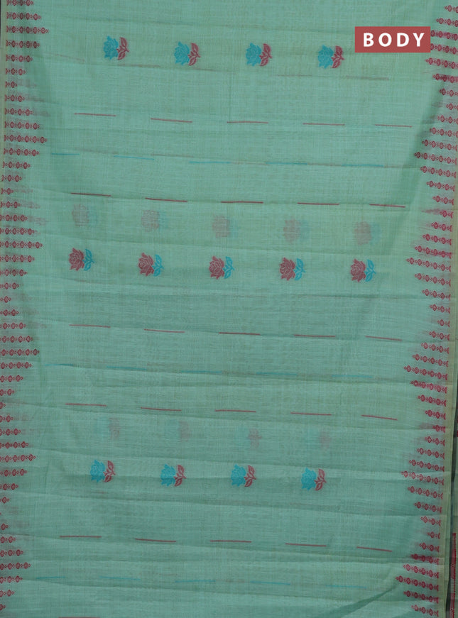 Semi jute silk saree teal green and green with thread woven floral buttas and floral design weaving pallu