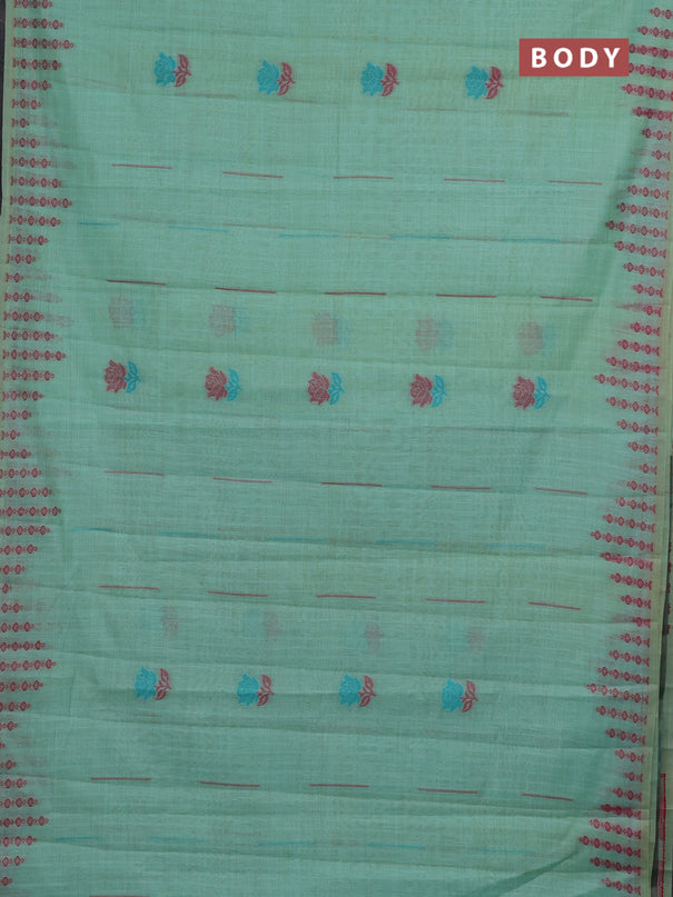 Semi jute silk saree teal green and green with thread woven floral buttas and floral design weaving pallu